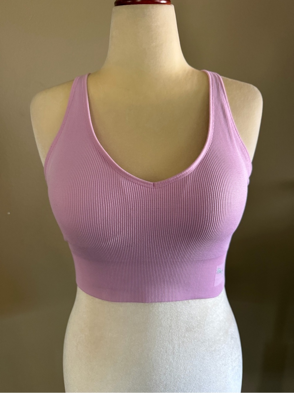 PUMA Pink Ribbed Knit Medium Support Racerback Sports Bra Wireless Size XL